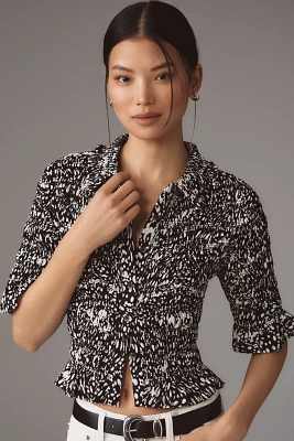 Maeve Smocked Button-Front Top