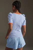 Maeve Puff-Sleeve Striped Top