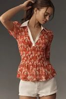 Maeve Short-Sleeve Smocked Polo Top