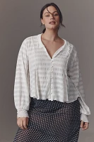 By Anthropologie Long-Sleeve Button-Front Textured Blouse