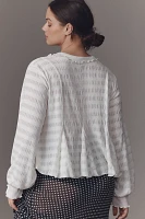 By Anthropologie Long-Sleeve Button-Front Textured Blouse