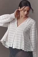 By Anthropologie Long-Sleeve Button-Front Textured Blouse