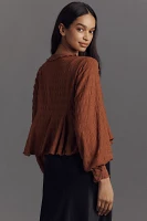 By Anthropologie Long-Sleeve Button-Front Textured Blouse