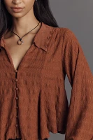 By Anthropologie Long-Sleeve Button-Front Textured Blouse