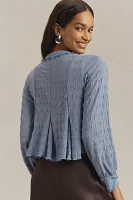 By Anthropologie Long-Sleeve Button-Front Textured Blouse