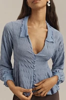 By Anthropologie Long-Sleeve Button-Front Textured Blouse