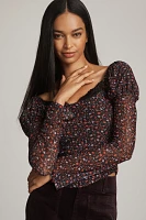 Maeve Mutton-Sleeve Scoop-Neck Ditsy Floral Top