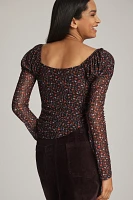 Maeve Mutton-Sleeve Scoop-Neck Ditsy Floral Top