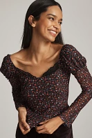 Maeve Mutton-Sleeve Scoop-Neck Ditsy Floral Top