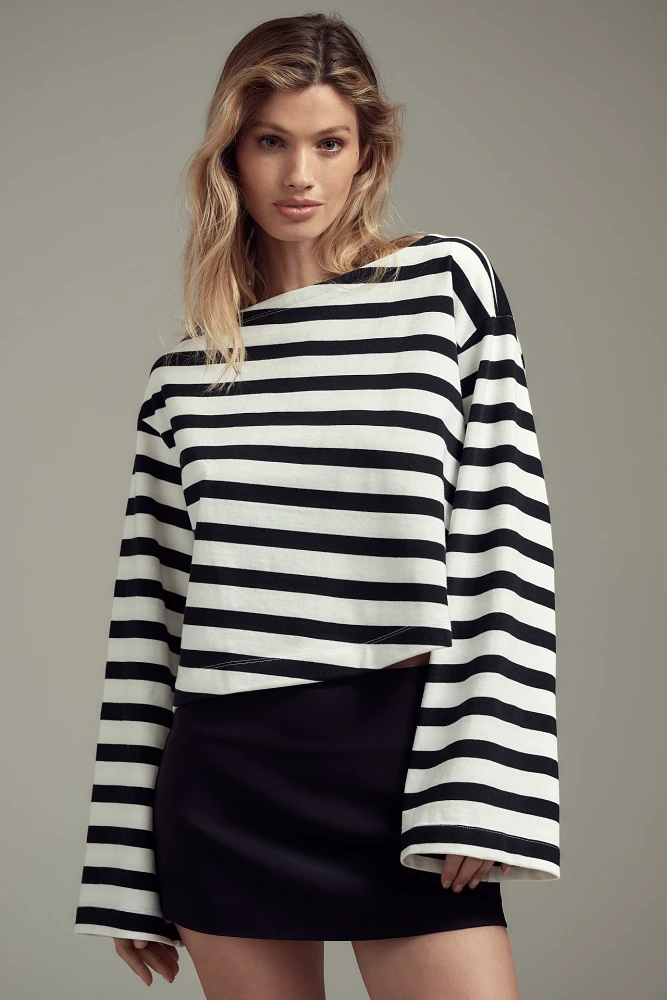 Maeve Boatneck Bell-Sleeve Knit Top