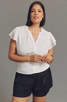 Maeve Short-Sleeve V-Neck Fitted-Waist Top