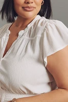 Maeve Short-Sleeve V-Neck Fitted-Waist Top