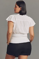 Maeve Short-Sleeve V-Neck Fitted-Waist Top