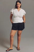 Maeve Short-Sleeve V-Neck Fitted-Waist Top