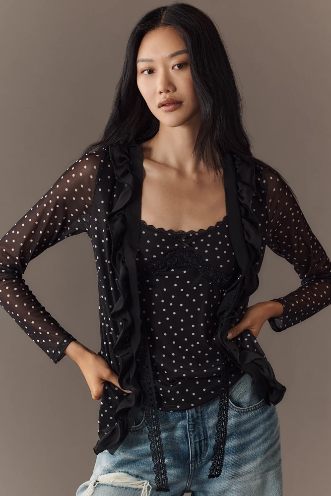 Maeve Lace-Trim Sheer Cardigan Top