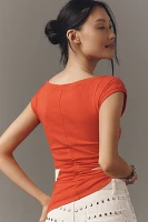 Maeve Short-Sleeve V-Neck Star-Detail Tee