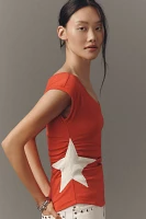 Maeve Short-Sleeve V-Neck Star-Detail Tee