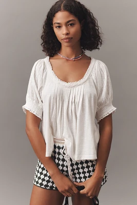 Pilcro Lace-Trim Short-Sleeve Blouse