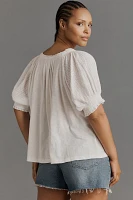 Pilcro Lace-Trim Short-Sleeve Blouse