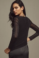 Sanctuary Long-Sleeve Sparkle Mesh Top