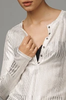 The Andie Ribbed Henley Top by Pilcro: Shimmer Edition