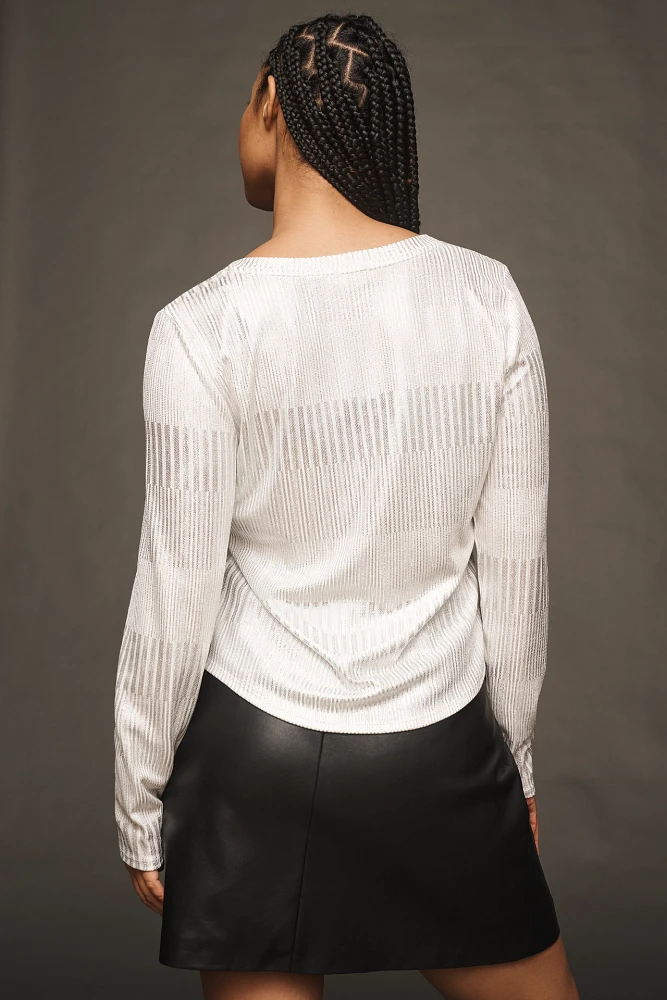 The Andie Ribbed Henley Top by Pilcro: Shimmer Edition