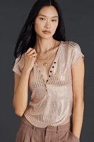 The Andie Scoop-Neck Ribbed Henley Top by Pilcro: Shine Edition