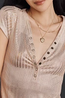 The Andie Scoop-Neck Ribbed Henley Top by Pilcro: Shine Edition