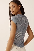 The Andie Scoop-Neck Ribbed Henley Top by Pilcro: Shine Edition
