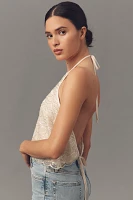 Flat White Embellished Halter Tank Top