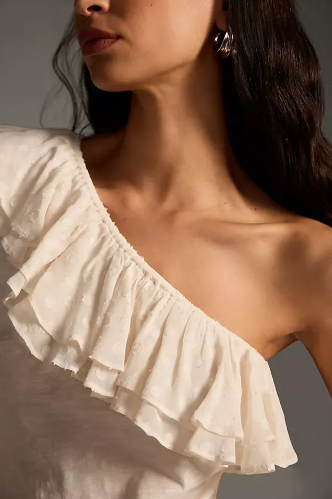 By Anthropologie Ruffle One-Shoulder Top