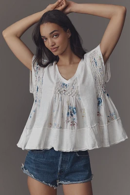 By Anthropologie Smocked Swing Tee