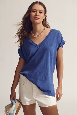 The Jordyn Cotton-Slub Crew-Neck Oversized Tee by Pilcro: Deep-V Edition