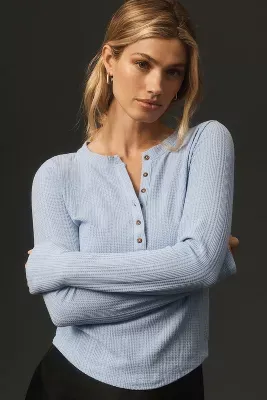 Andie Ribbed Henley Top by Pilcro: Thermal Edition