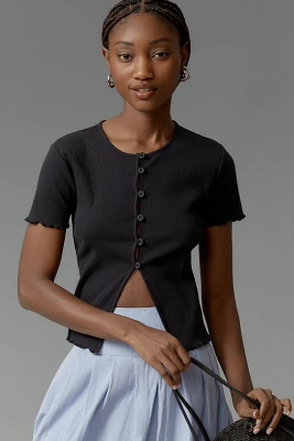 Pilcro Short-Sleeve Ribbed Cardigan Sweater