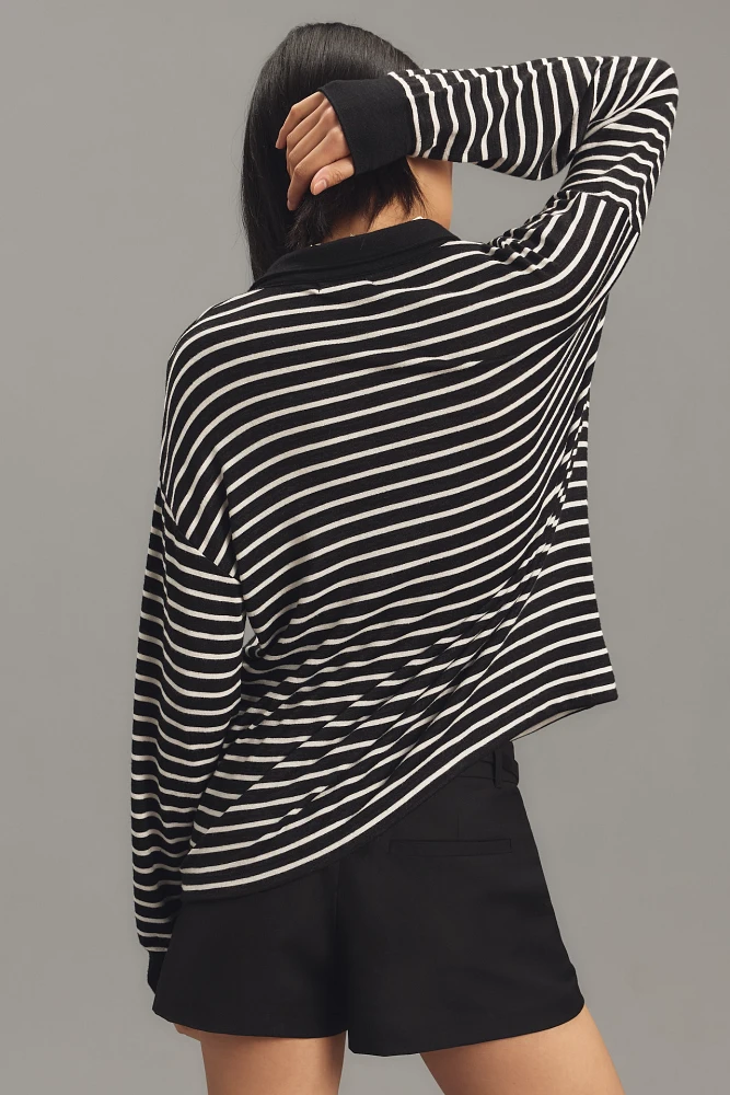 rag & bone The Long-Sleeve Stripe Knit Polo