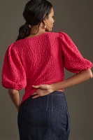 Maeve Balloon-Sleeve Textured Top