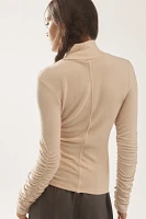 By Anthropologie Ruched-Sleeve Turtleneck Top