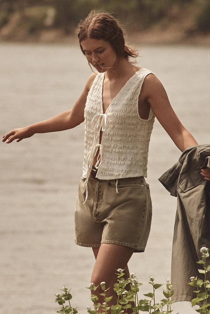 By Anthropologie Front-Tie Puckered Tank Top