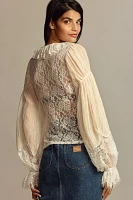 By Anthropologie Wide-Sleeve Sheer Lace Top