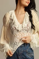 By Anthropologie Wide-Sleeve Sheer Lace Top