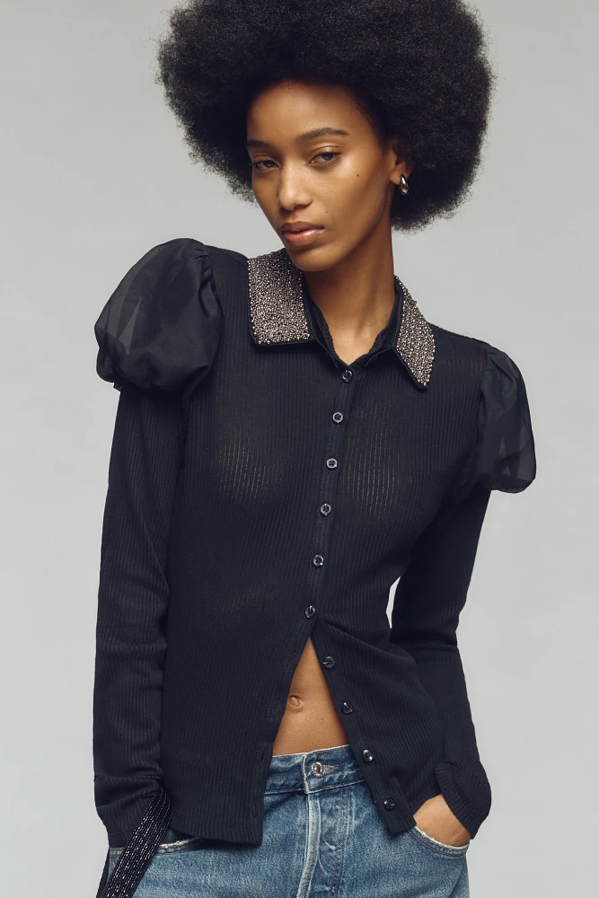 Maeve Puff-Sleeve Buttondown Shirt