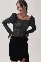 By Anthropologie Puff-Shoulder Lace Top