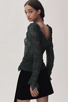 By Anthropologie Puff-Shoulder Lace Top