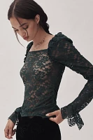 By Anthropologie Puff-Shoulder Lace Top