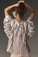 By Anthropologie Flutter-Sleeve Foil Pleated Top