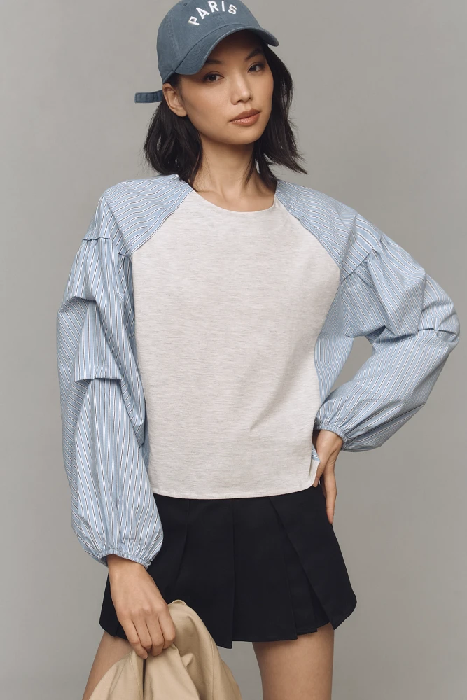 Maeve Draped-Sleeve Twofer Top