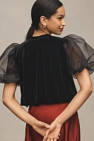 Maeve Puff-Sleeve Velvet Blouse