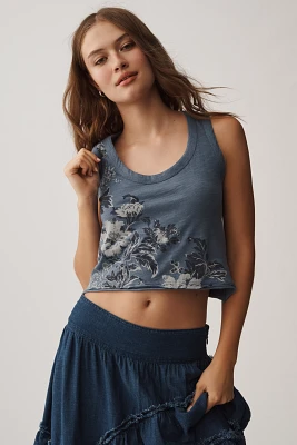 The Kacey Cotton-Slub Floral Crop Tank Top by Pilcro