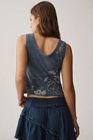 The Kacey Cotton-Slub Floral Crop Tank Top by Pilcro